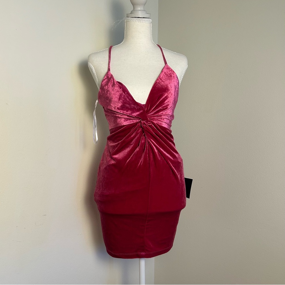 Lulus Pink Velvet Bodycon Dress Criss Cross Back Spaghetti Strap Size S NWT